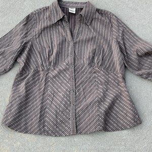 Faded Glory Women's Plus Stretch 3/4 Sleeve Brown V-neck Snap Blouse 18W 20W